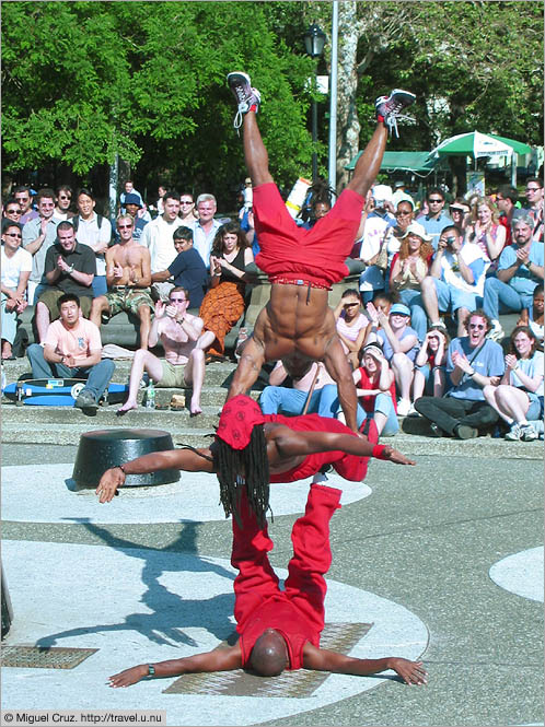 United States: New York City: Washington Square Park acrobats